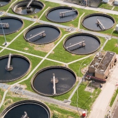 Aerial drone photo of a water treatment processing plant