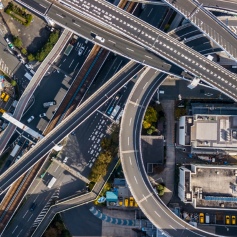 aerial view of a complex road system 